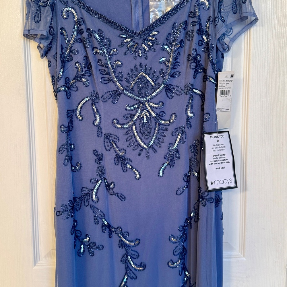 Adrianna Papell Blue Embellished Midi Dress